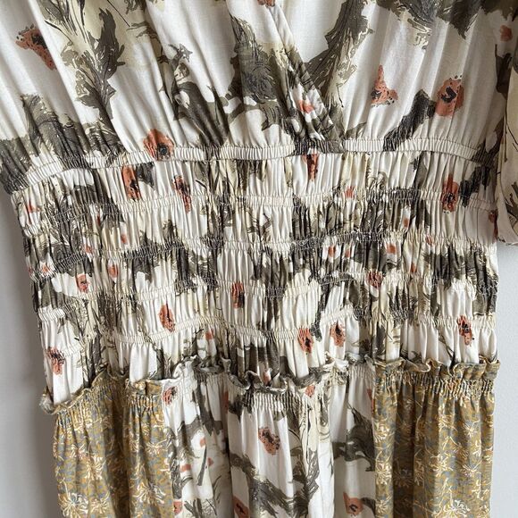 Current Air Patchwork Floral Fairy Earthy Boho Cottage Chic Tiered Midi Dress XS - Picture 6 of 13